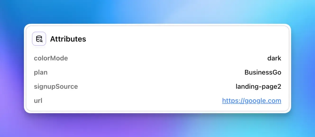 Screenshot of the attributes panel for a user in Vemetric