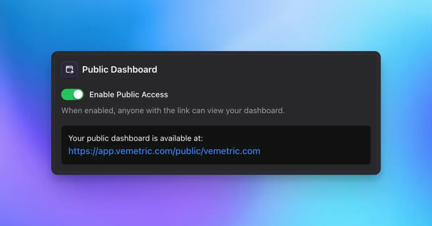 Screenshot of the Vemetric dashboard public settings