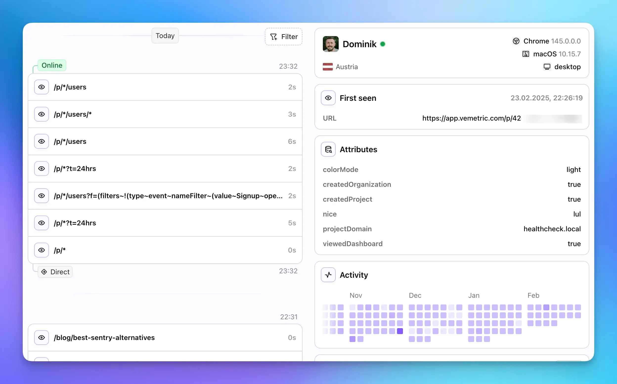 Screenshot of a User Journey in Vemetric